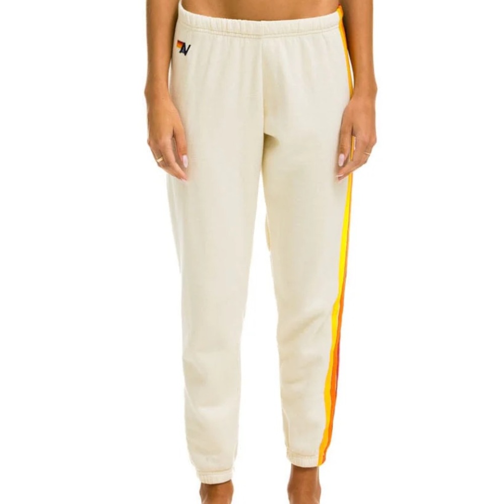 Aviator nation women’s vintage white 5 strip sweatpant large EXCELLENT CONDITION